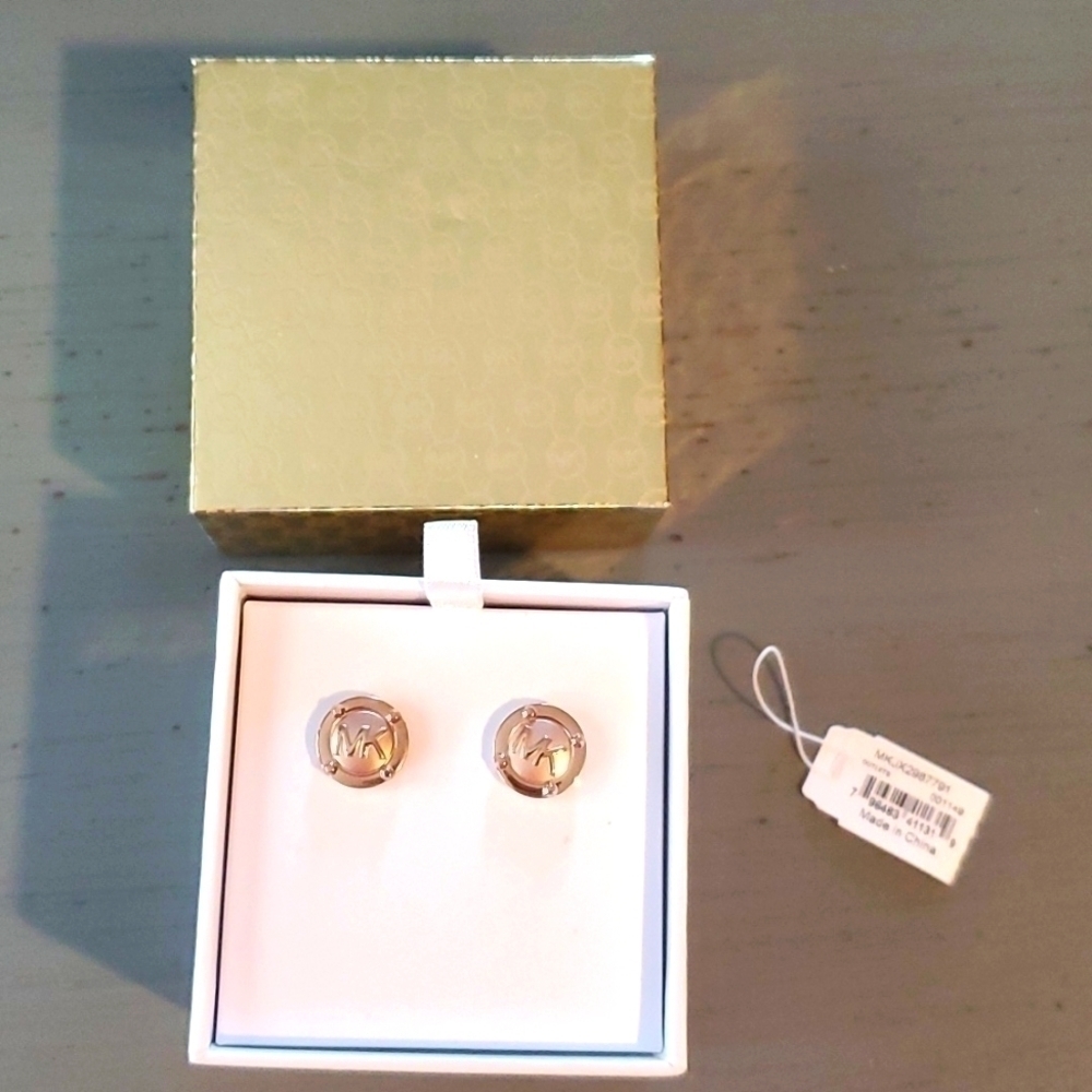 Michael Kors| Rose Gold Tone Post Earrings MK Logo Modern Luxe Womens